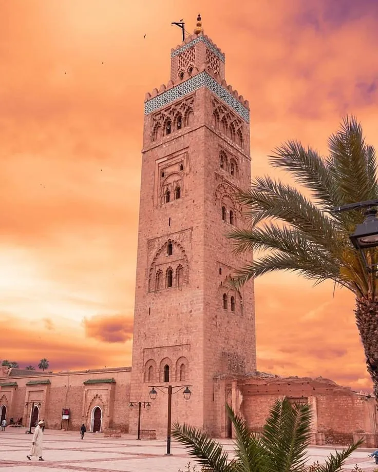 Koutoubia Mosque minaret in Marrakech at sunset